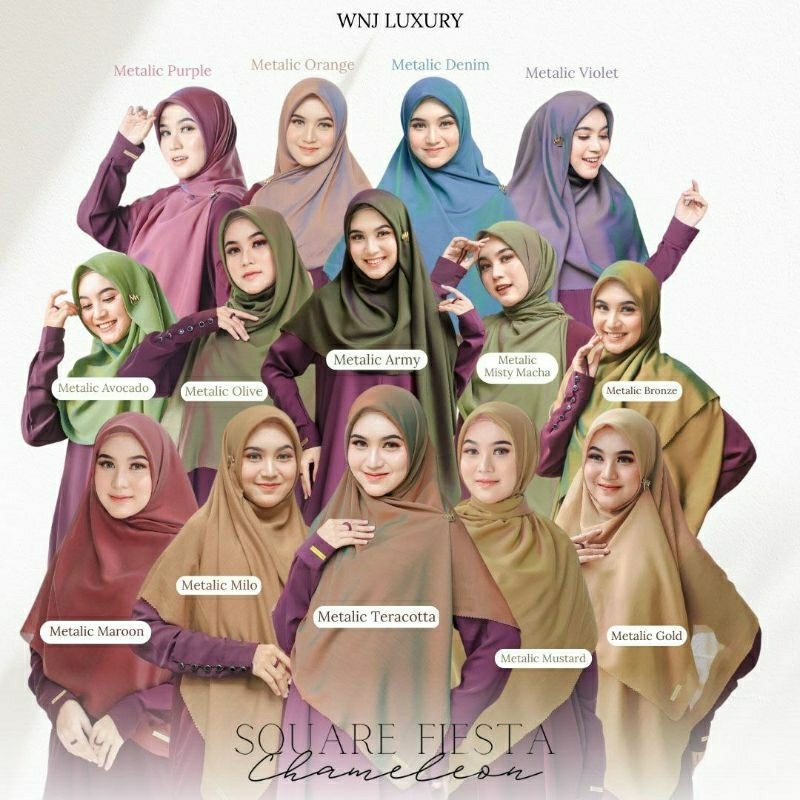 Hijab Segiempat Metalic SQUARE FIESTA CHAMELEON WNJ Wanoja Hijab Silky Polos 130x130 120x120 Jumbo P