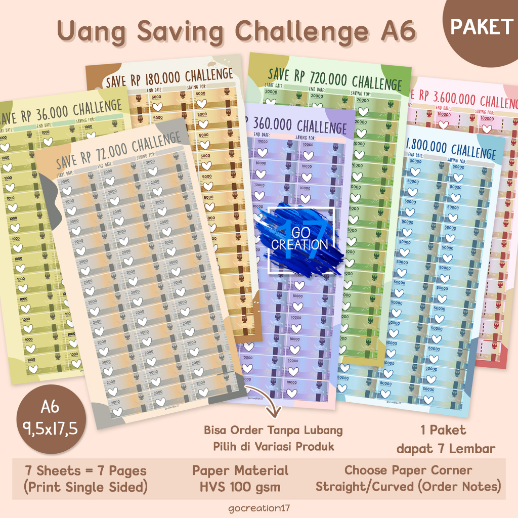 

Buku Planner Kertas Binder Nabung Uang Rupiah Saving Challenge Premium 6 ring a6