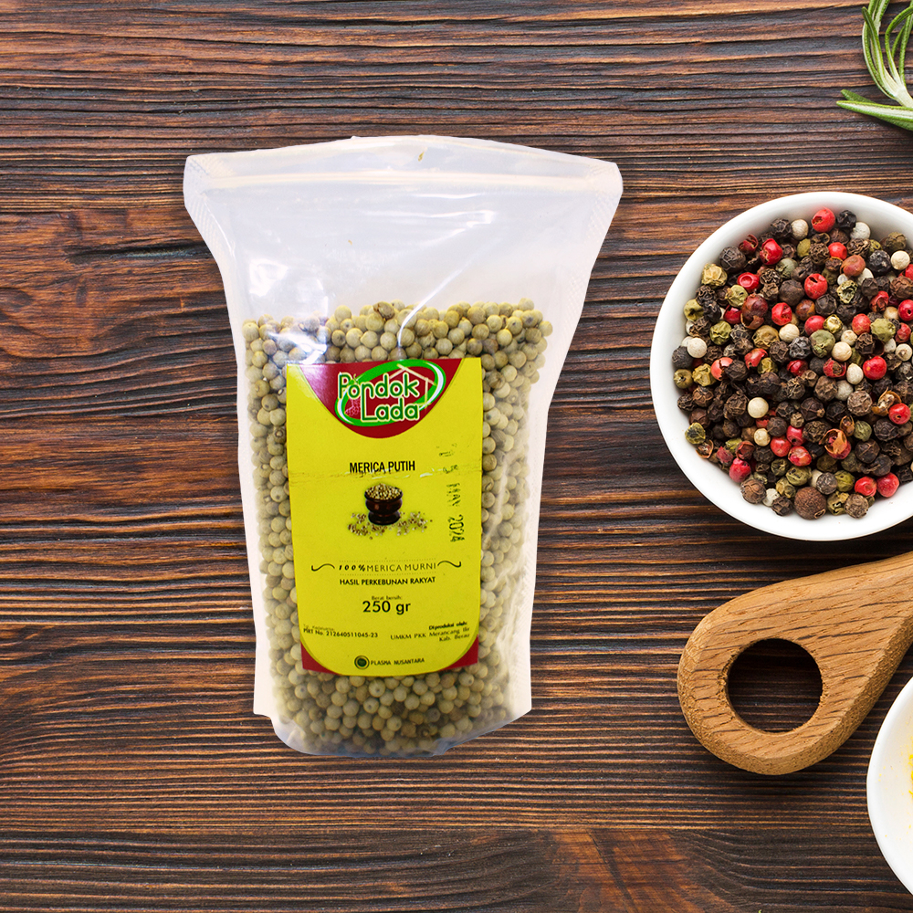 

Lada putih butir merica bubuk pouch pondok lada