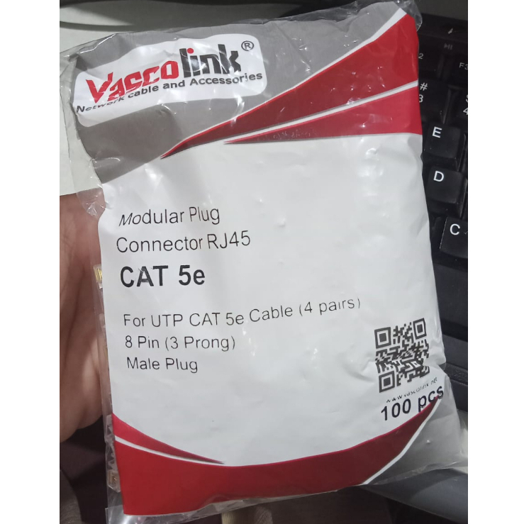 Konektor RJ45 Vascolink UTP Cat.5e isi 100 pcs per pack | Modular Plug cat5e LAN RJ 45