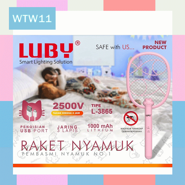 WTW11 Raket Nyamuk Cas Charge Luby L-3865 Baterai Lithium 1000mAh + USB