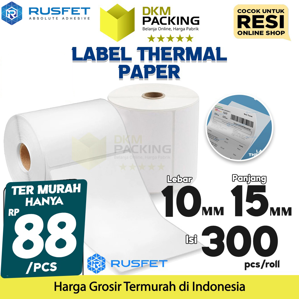 

Stiker Label Thermal Paper A6 10x15mm 100x150cm isi 300Pcs POS Sticker Barcode Resi RUSFET