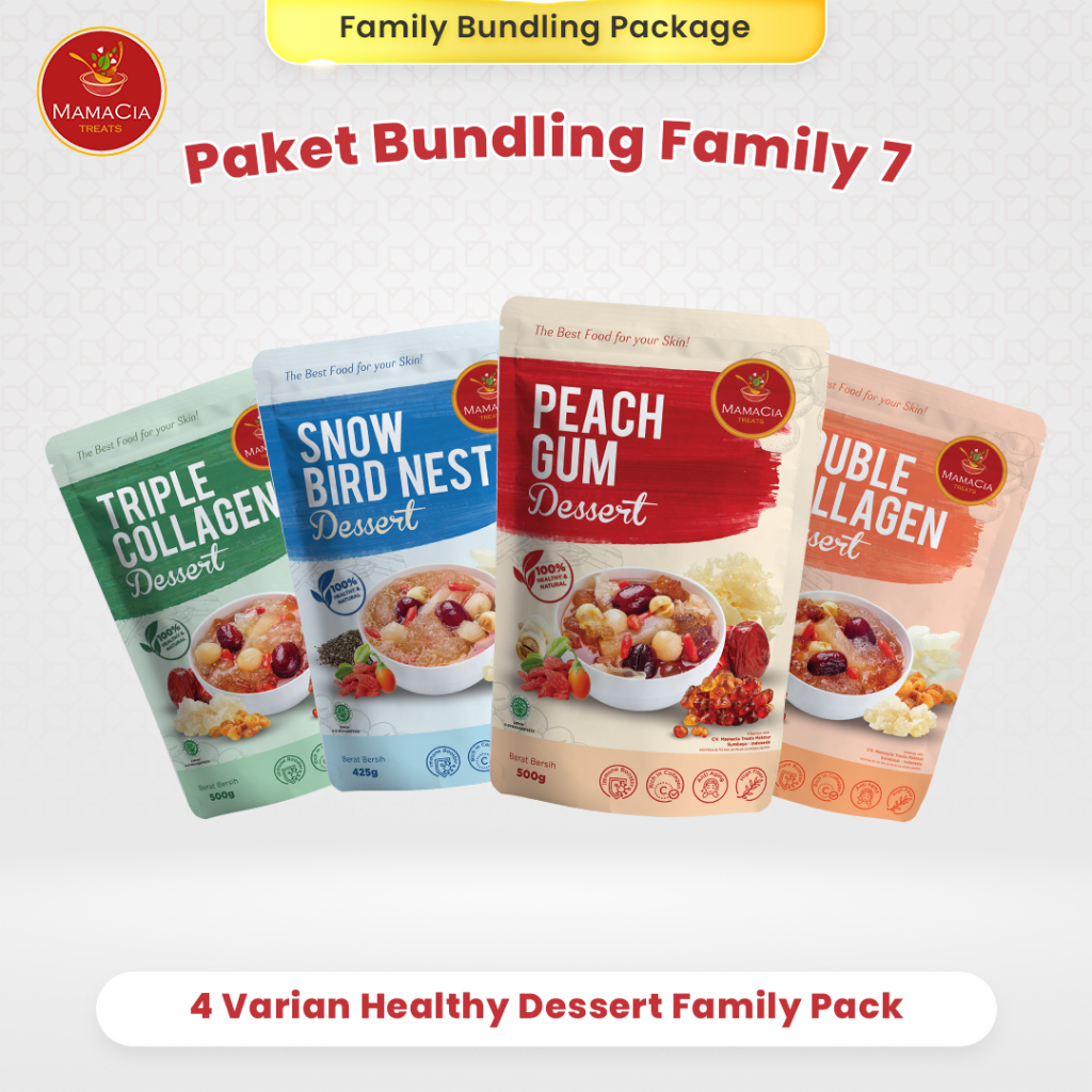 

Mamacia Treats Paket Bundling Family 7 : Peach Gum + Snow Bird N+ Double Collagen + Triple Collagen