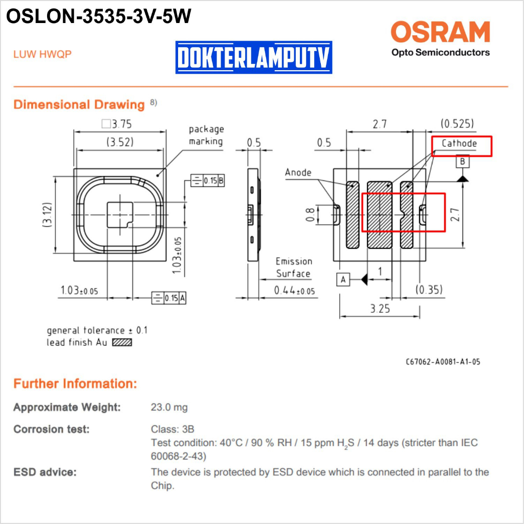 OSRAM OSLON BLACK FLAT 3535 3V 5W PUTIH UNTUK PENGGANTIAN LED MOTOR MOBIL PROYEKTOR DIY CREE