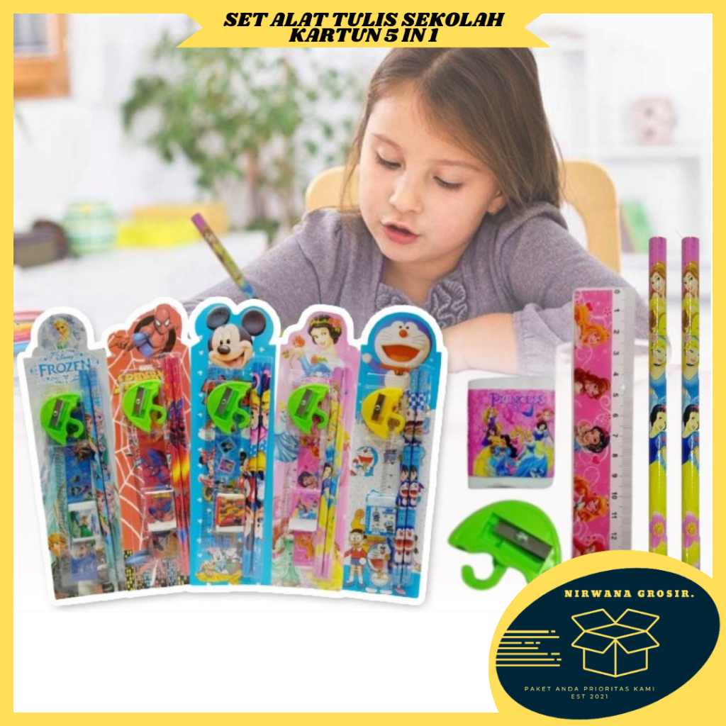 

NG Alat Tulis Karakter Set 5In1 / Paket Lengkap Pensil Penghapus Rautan Penggaris Bergambar Kartun / Mini Stationery Set Character ATK