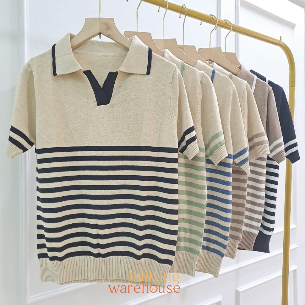 Ria Polo Tshirt Stripes Knit - Atasan Rajut Wanita (325)