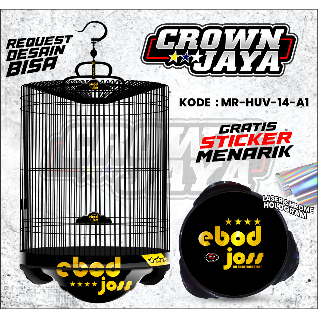DECAL SANGKAR MURAI BATU EBOD JAYA STICKER DECAL UV HOLOGRAM HITAM EBOD JOSS /AKSESORIS SANGKAR  - M