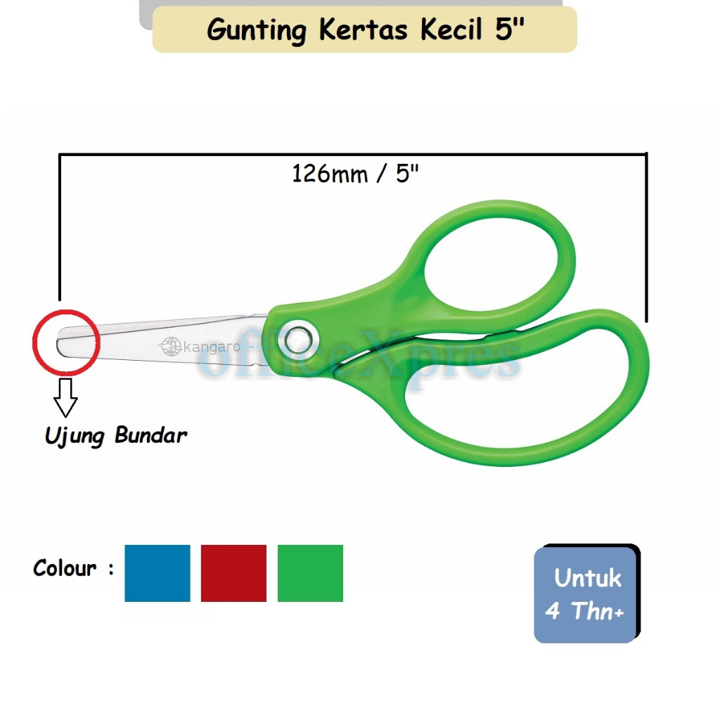 

Gunting Kertas Kecil / Gunting Kertas Anak Kecil / Gunting Kertas 5 inch (13cm) / Scissors SD50 R Kangaro