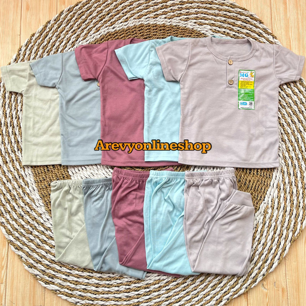 Setelan Baju Bayi Oblong Kancing Baju Pendek Celana Panjang Polos Warna Moms Gift SML XL 0-3 Tahun Unisex