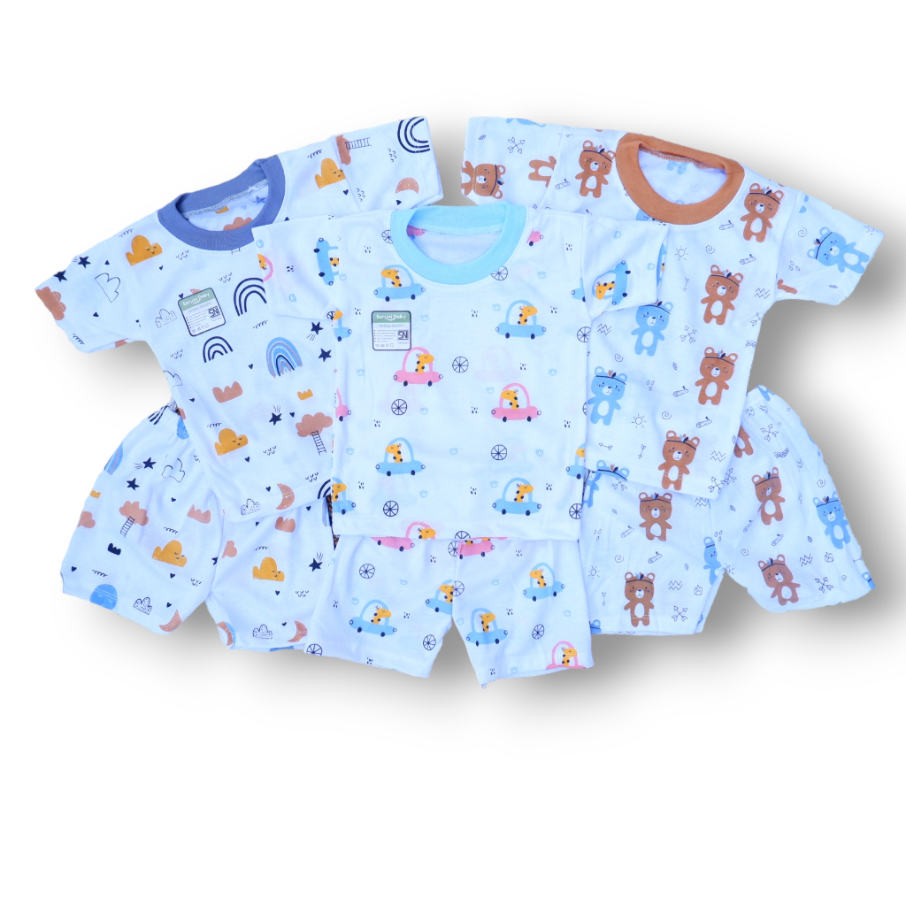 Isi 3 Set Setelan Baju Bayi Seruni Baby SNI Mix Motif 0-12 Bulan