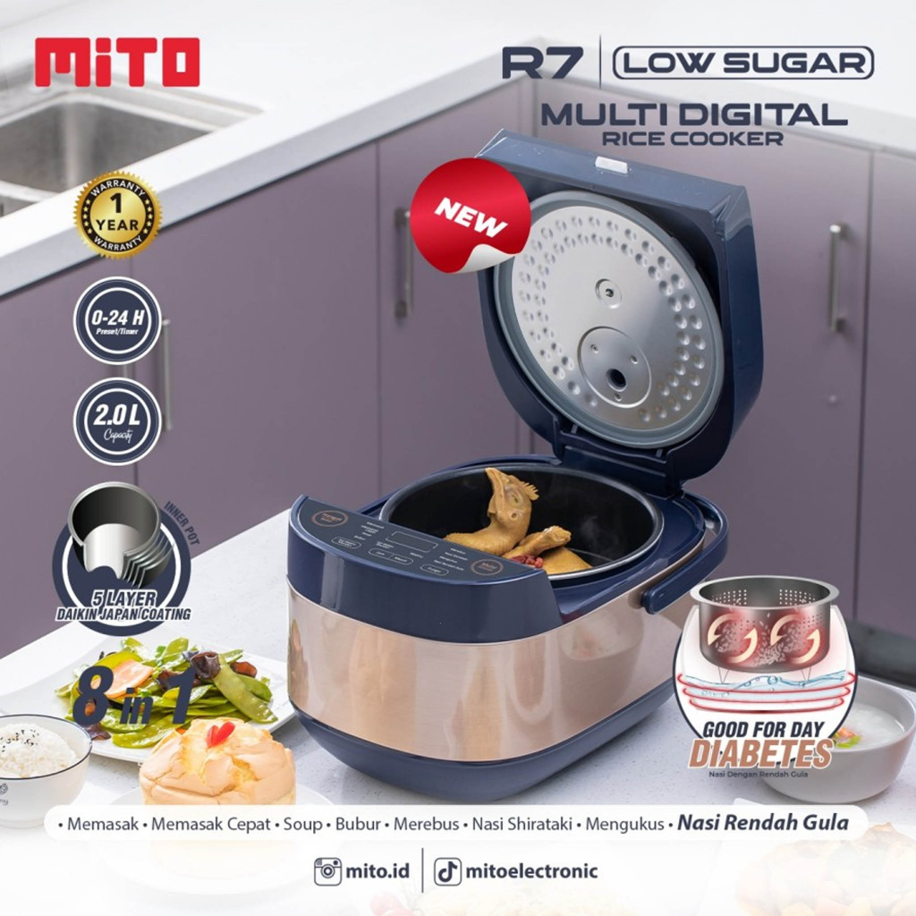 RICE COOKER MITO DIGITAL R7 KAPASITAS 2 LITER LOW SUGAR GARANSI RESMI