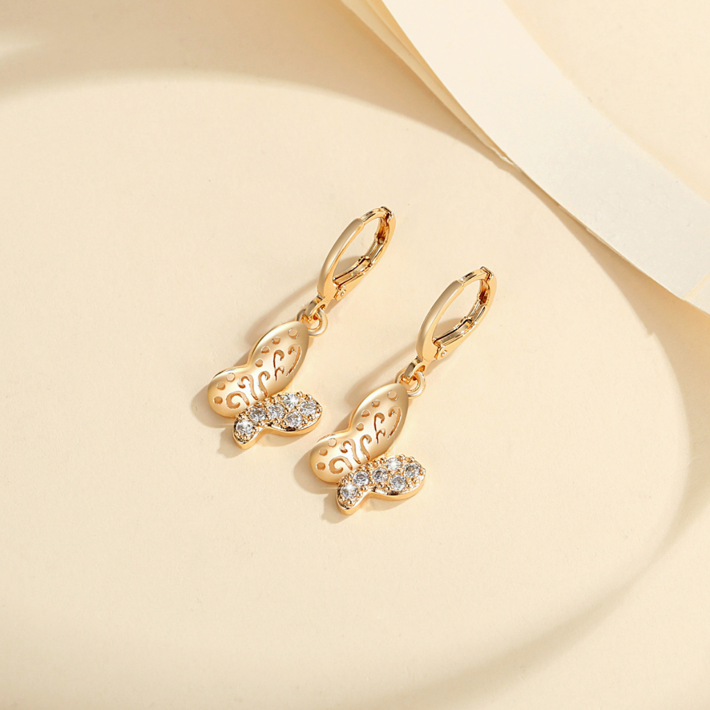 Y017 [COD✔] Anting Dewasa Permata Lapis Emas Gold Anting Bentuk Kupu-Kupu Gaya Korea Untuk Wanita
