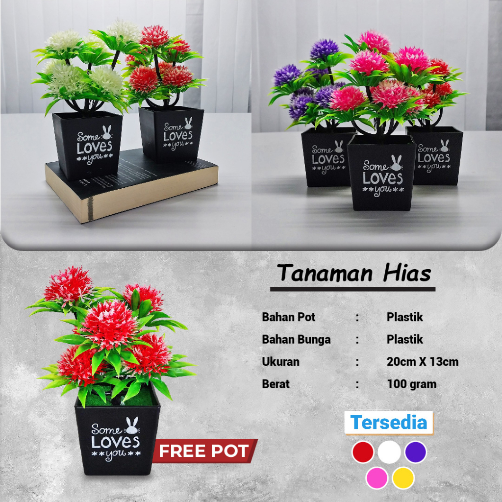 Satu7an PBP53 Tanaman Hias Plastik Ornamen Pot Bunga Bonsai Hias Indoor Dekorasi Rumah Pajangan Artificial Flower