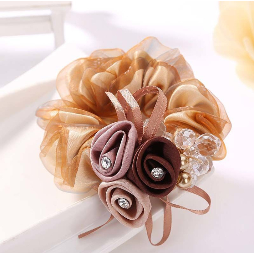 Caliloops Scrunchies Karet Ikat Rambut Korea Motif Bunga Mutiara Velma