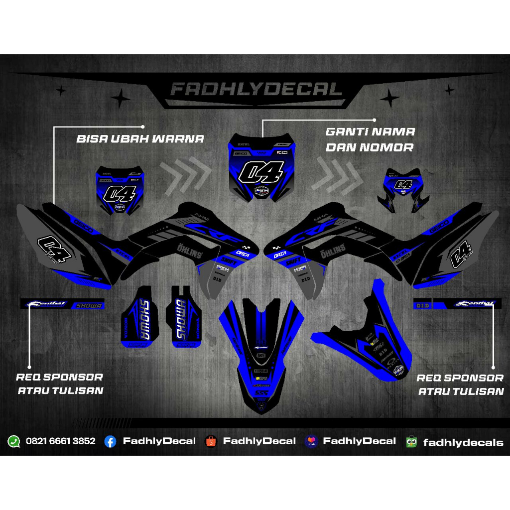 Decal STIKER CRF 150L FULLBODY variasi Hitam, Grey, dan Biru Keren