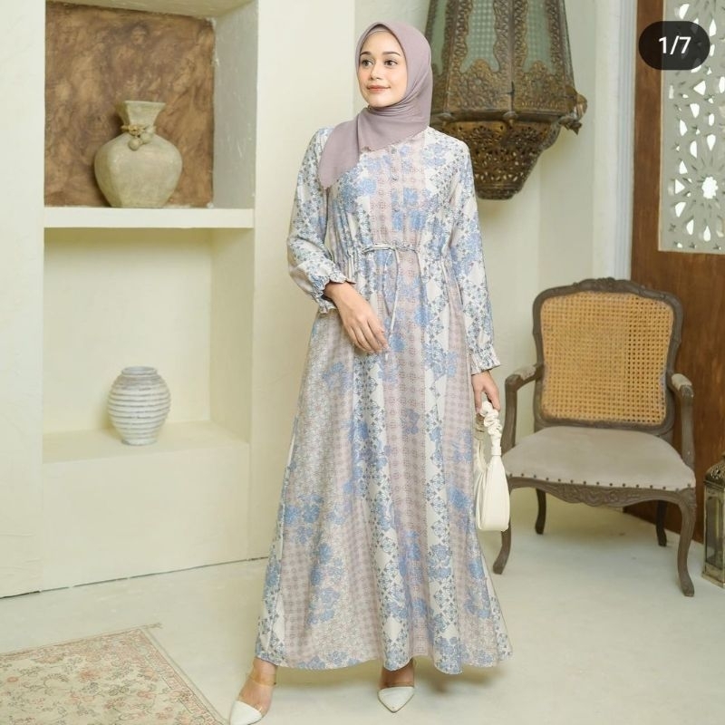 Gamis Lebaran Hari Raya Fazaya Dress in Jean by Lights Clo Size M L XL Ready Stok