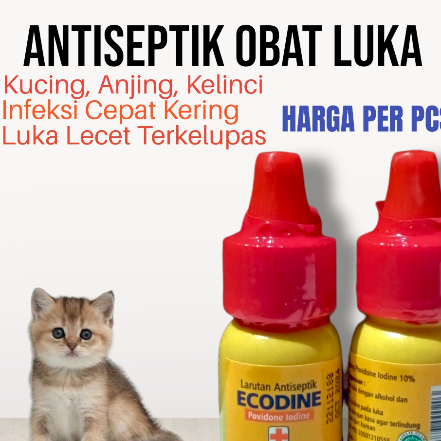 Antiseptik Ecodine 10ml Obat Luka Kucing Anjing Kelinci Anti Infeksi Cepat Kering