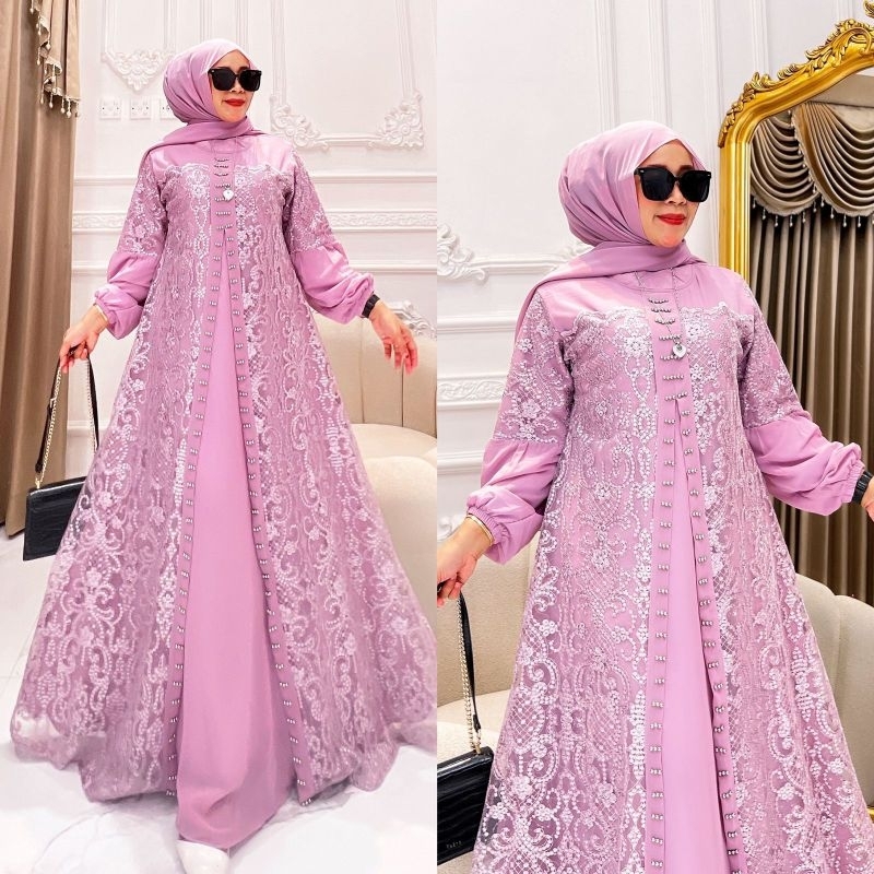REALPICT COD SET DRESS SAFITRI FREE FASMINA BY SITI ASOPUROH BAHAN CERUTY MIX BRUKAT BORDIR LD 110 P