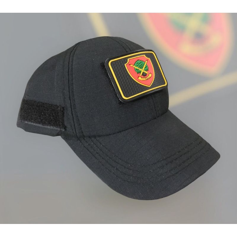 topi tactical hitam perekat logo linmas