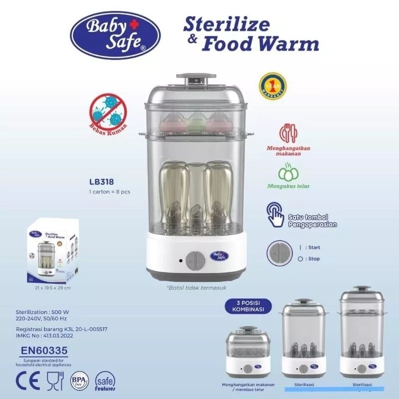 Babysafe Sterilize&amp;Food Warm Lb318/Sterilisasi/Penghangat makanan