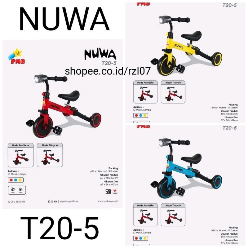 Pushbike 2in1 Nuwa PMB T20-5 T20-9 musik balance bike