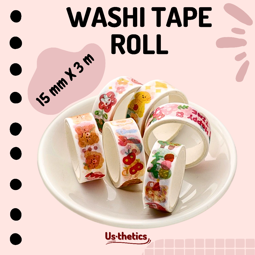 

Cute Washi Tape Roll aesthetic motif bear beruang lucu | sticker diy deco planner journal