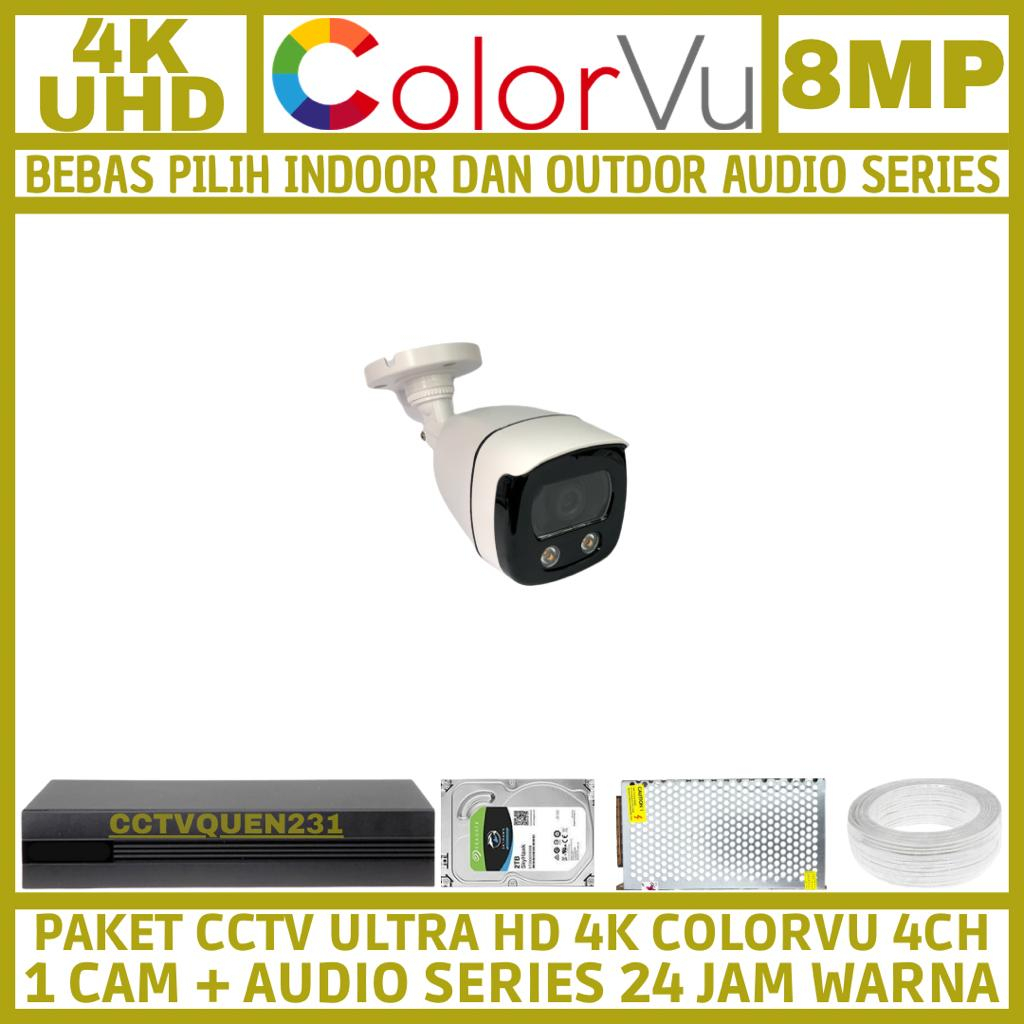 PAKET CCTV COLORVU 8MP 4 CHANNEL 1 KAMERA ULTRA HD CAMERA AUDIO SERIES