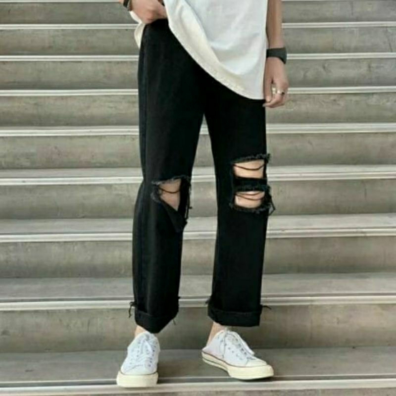 CELANA SOBEK PRIA RIPPED JEANS ROBEK STANDAR REGULER BASIC PREMIUM 27-38