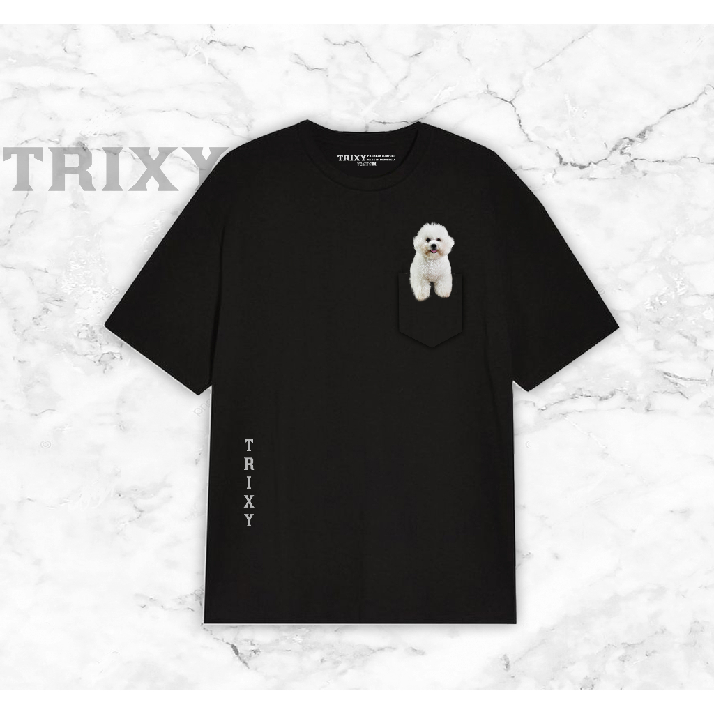 KAOS POCKET GAMBAR ANJING BICHON / KAOS GAMBAR ANJING LUCU / BAJU ANJING LUCU / KAOS ANJING / TSHIRT