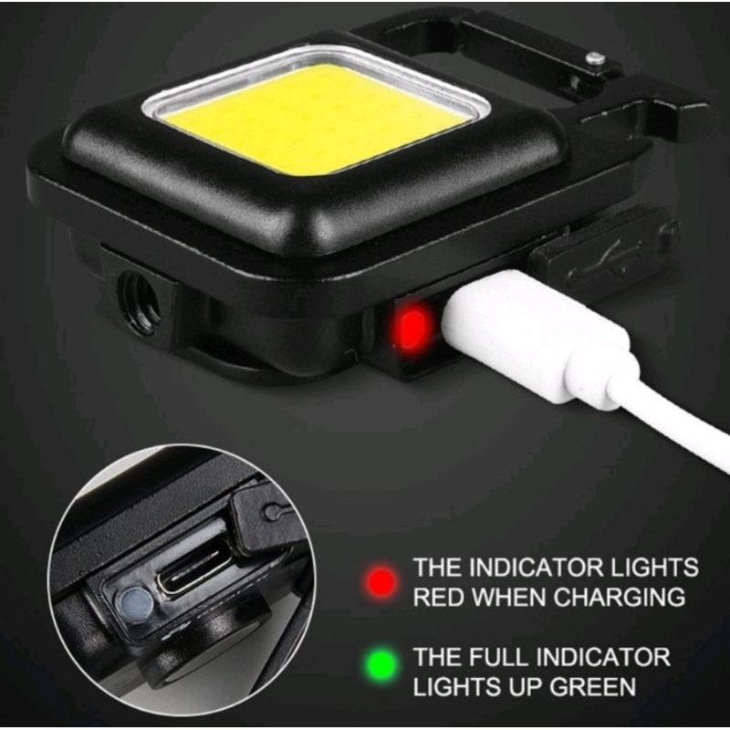 Cob Lampu senter LED mini Usb Charger model gantungan kunci multi-function super terang Key Light