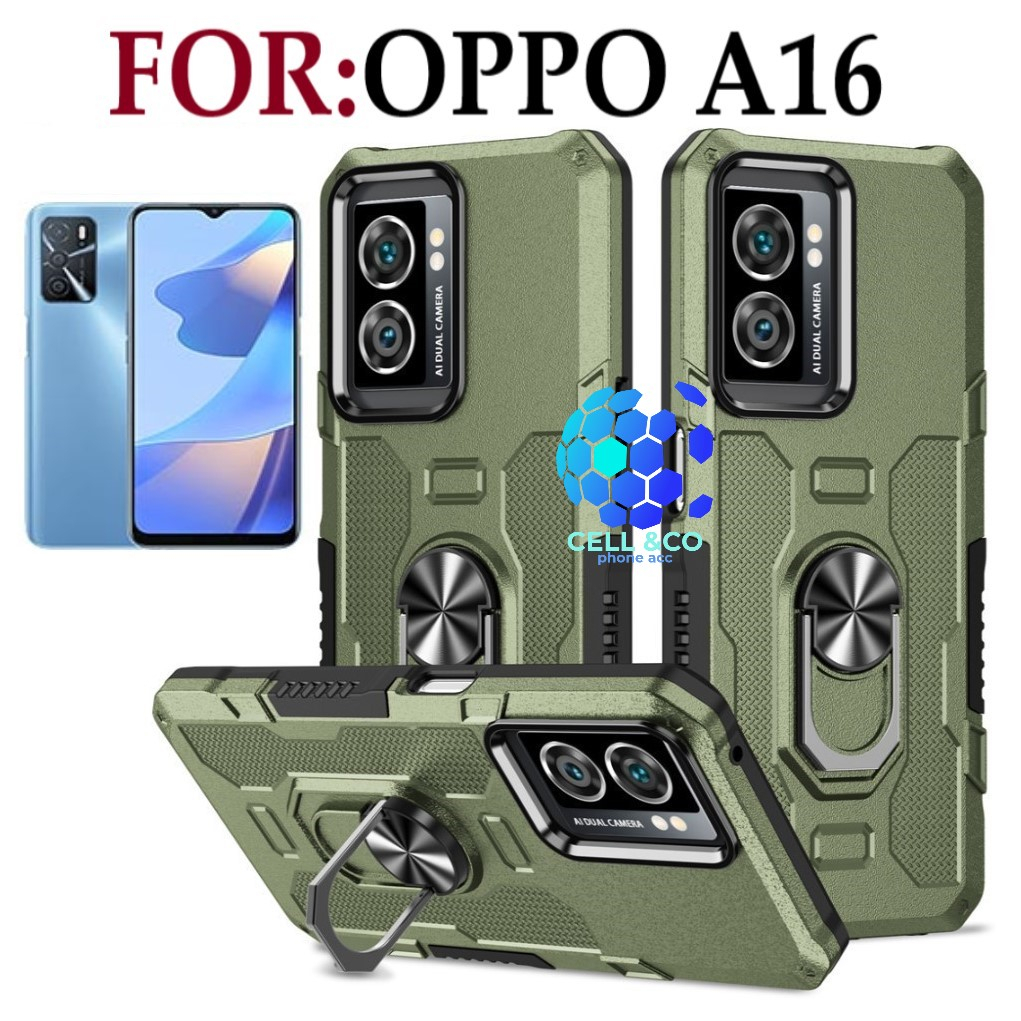 Case Armor OPPO A16 Iring Cincin Magnetic Kesing Hp Protect kamera Premium Hard Case Standing Robot Pelindung Kamera