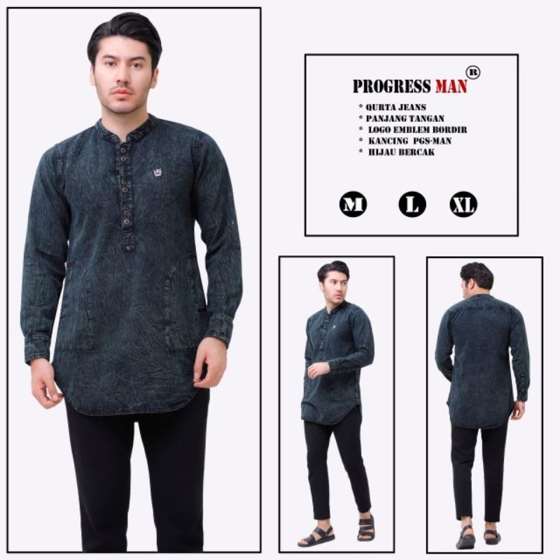 TERMURAH KURTA DENIM PANJANG PRIA  KURTA JEANS PROGRES ORIGINAL  KURTA PANJANG PRIA
