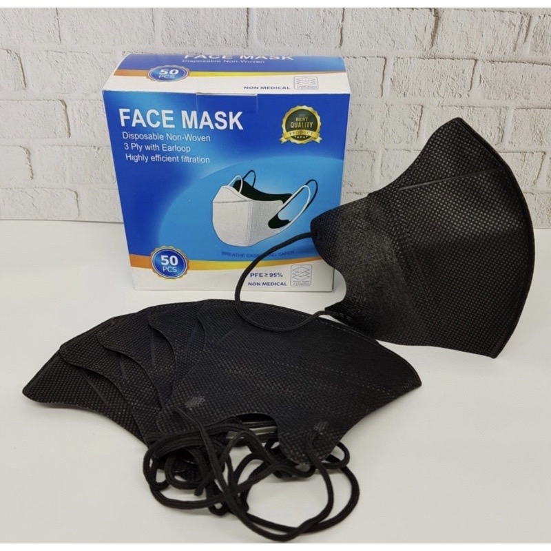 Masker DUCKBILL 3 Ply 1 ( kotak Isi 50 Pcs) DUCBIL-HITAM + BOX ISI 50