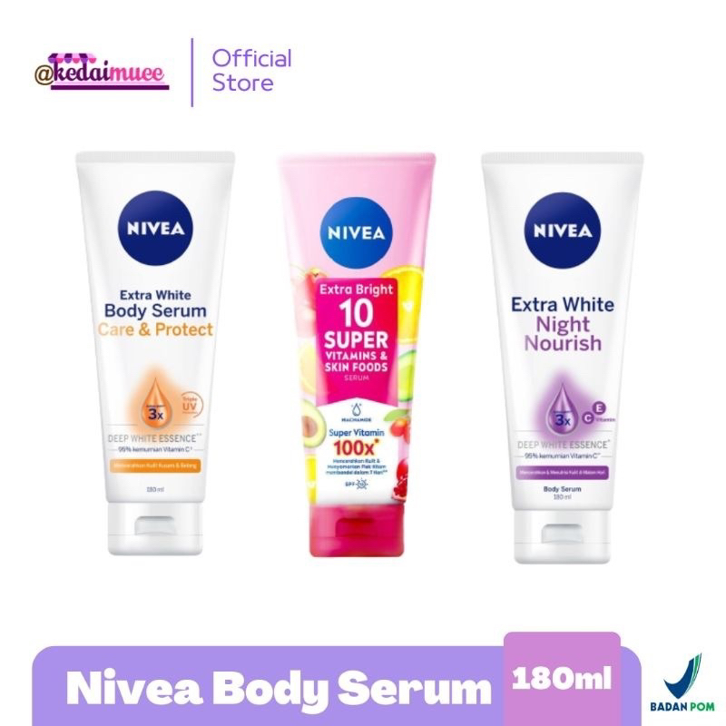 NIVEA EXTRA BRIGHT SUPER 10 BODY SERUM VITAMINS &amp; SKIN FOODS 180ML | NIVEA EXTRA WHITE CARE &amp; PROTECT 180ml