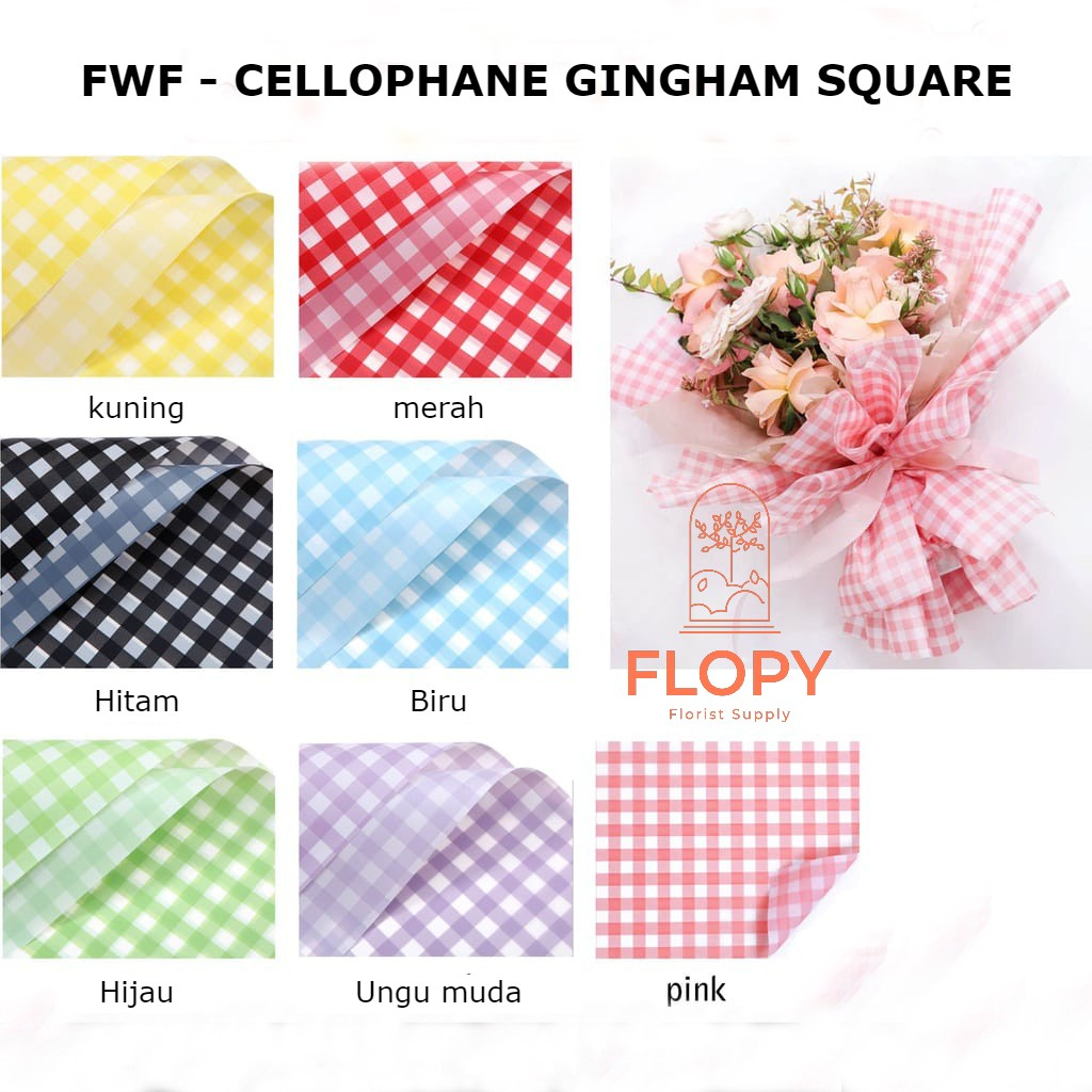 

[5 Lembar] Cellophane Gingham Square Bicolor / Wrapping Paper Waterproof / Kertas Bunga - FWF
