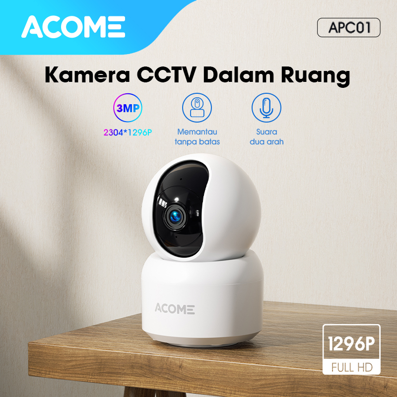 ACOME Smart Camera CCTV WiFi Indoor Camera Audio FULL HD 1296P 3MP Kamera No Blind Spot 2 Arah Garansi Resmi APC01