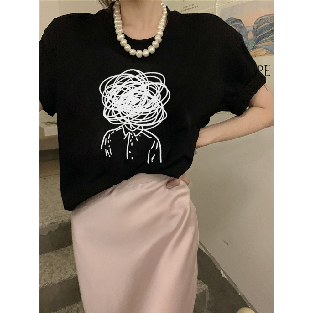 EUNII T-shirt Lengan Pendek Bad Day Printing Korean Style/Kaos Atasan Wanita/Baju Wanita/Kaos Wanita