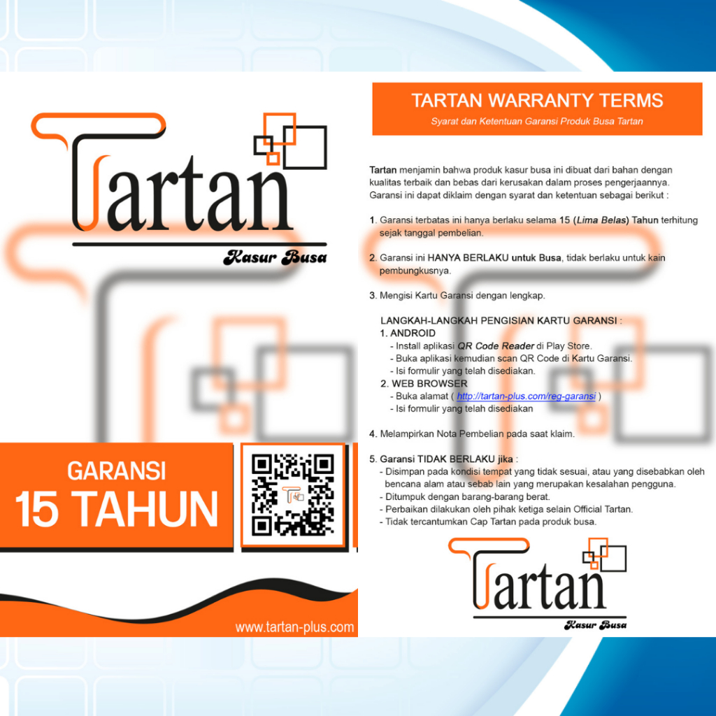 Kasur Busa Tartan Premium Ukuran 200x180x20 Density 20 Garansi 15 Tahun Jaminan Anti Kempes