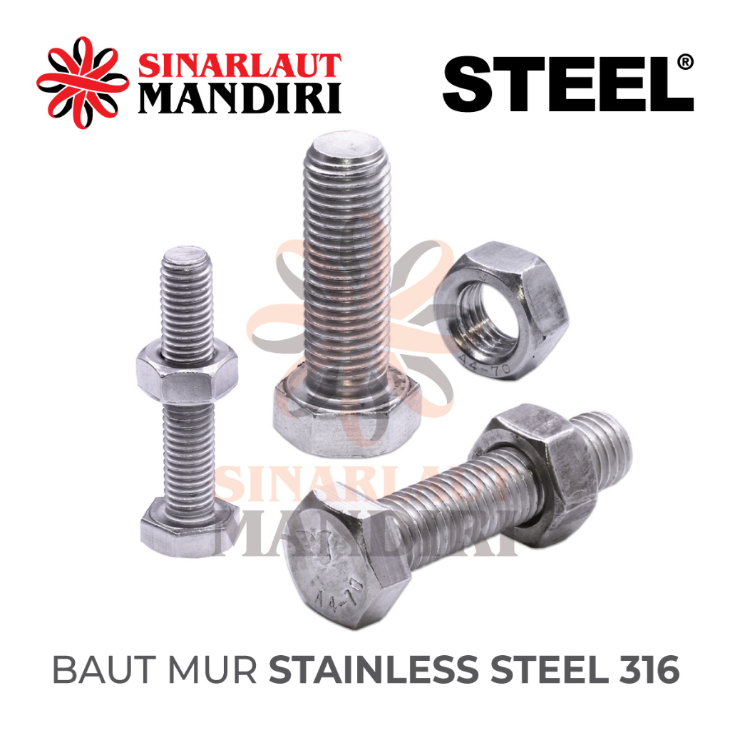Baut Mur Stainless Steel 316 / BM SS / Plated Bolt & Nut M20 x 80