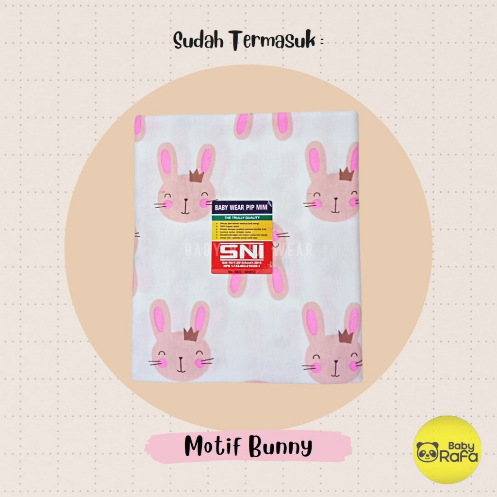 3 pcs Bedong Bayi Perempuan PINK BUNNY Bahan Kaos Strech 110 x 90 cm Merk PIP MIM BABY