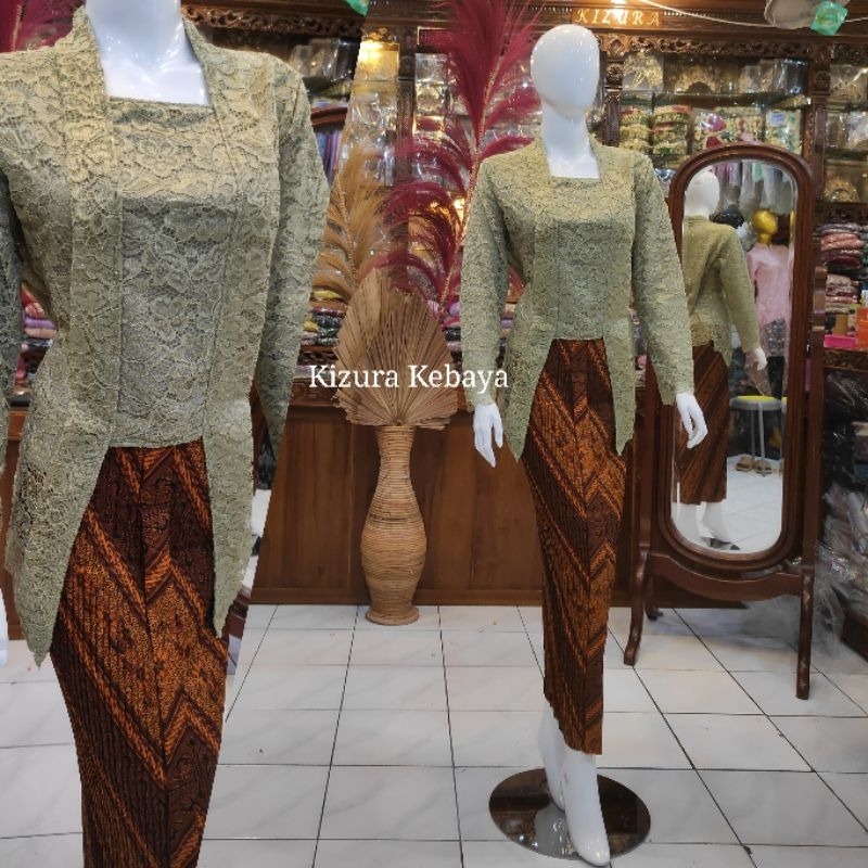 Atasan Kebaya Brokat Kutubaru lengan panjang/tunik