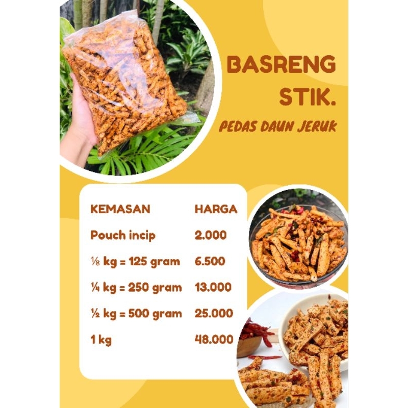 

Basreng pedas daun jeruk, bastik, basreng stik, basreng daun jeruk