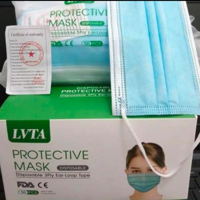 Masker 3ply LVTA PROTECTIVE MASK DISPOSABLE EAR LOOP - ISI 50pcs tebal