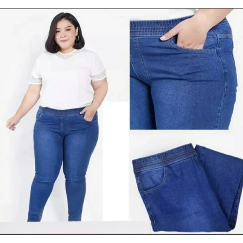 Celana jeans pinggang karet lejing slim jumbo/ngaret/street