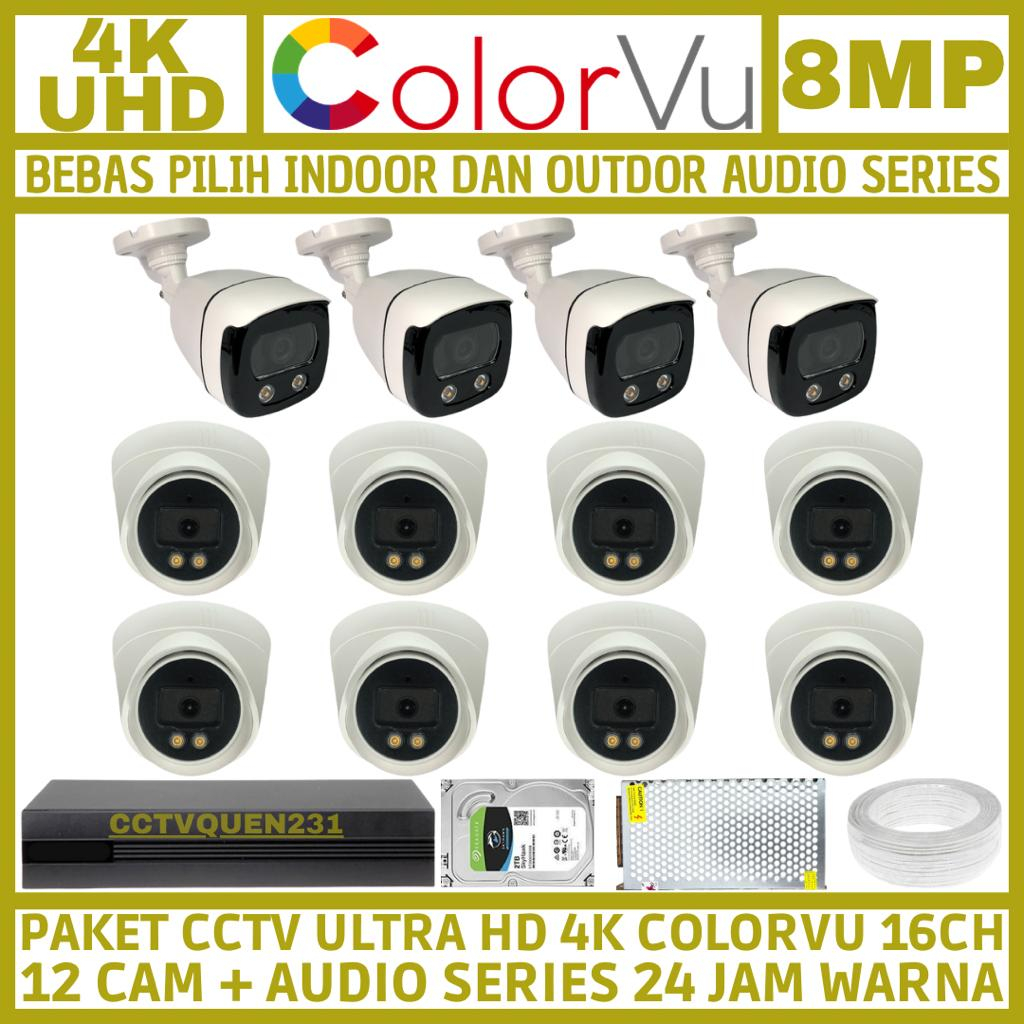 PAKET CCTV COLORVU 8MP 16 CHANNEL 12 KAMERA ULTRA HD 4K CAMERA AUDIO SERIES