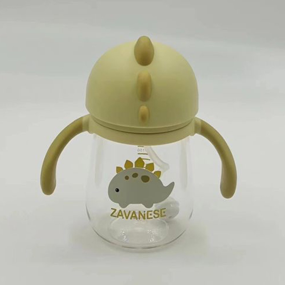 *COD* Botol Minum Bayi Zavanese 2in1& 3in 1 Dot dan Sedotan 240 & 300 ml Training Cup Karakter BPA Free-Dino Kuning
