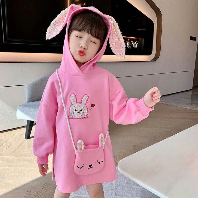 Sweater Dress Anak Perempuan Rabbit Dengan Tas Selempang