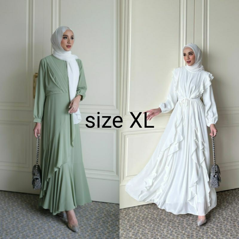 [READY SIAP KIRIM] CINDERELLA DRESS BASIC MAIRA HANA DRESS SAGE BROKEN WHITE BLACK XL GONEGANI