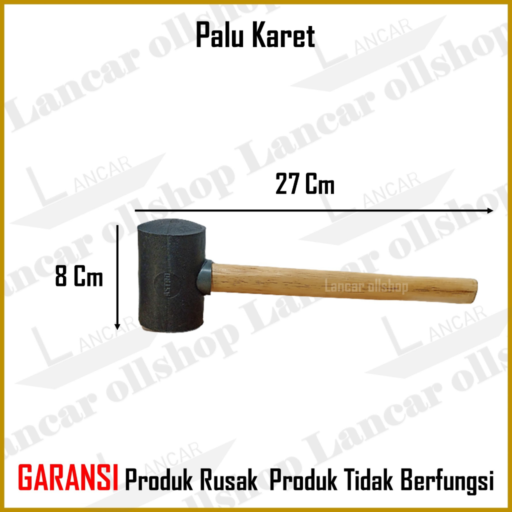 Palu Karet Gagang Kayu 12 Oz / Palu Bodem Godam Karet Keramik / Rubber Hammer Wooden Handle