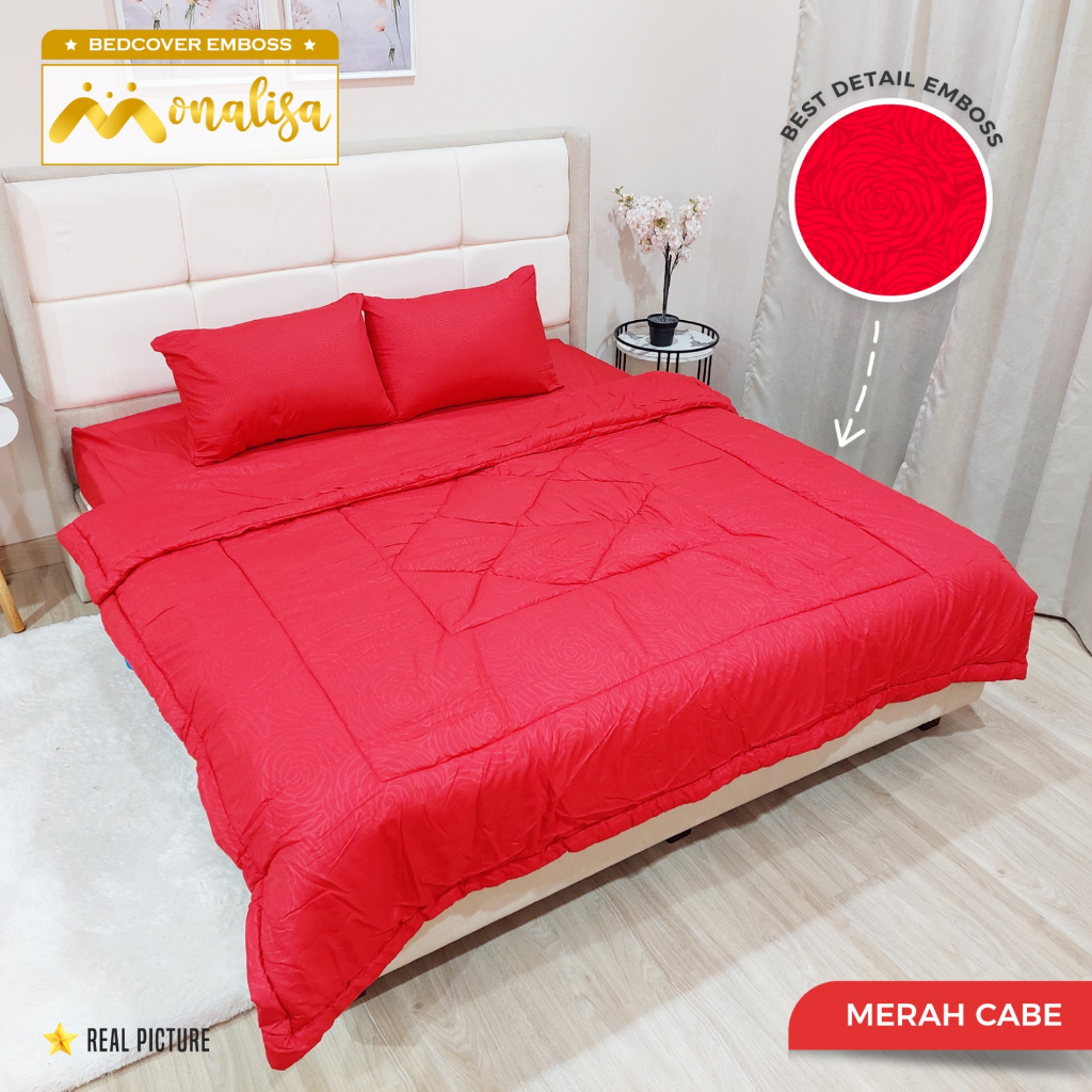 Monalisa Emboss BedCover SET Sprei Uk 160/180 - Merah Cabe